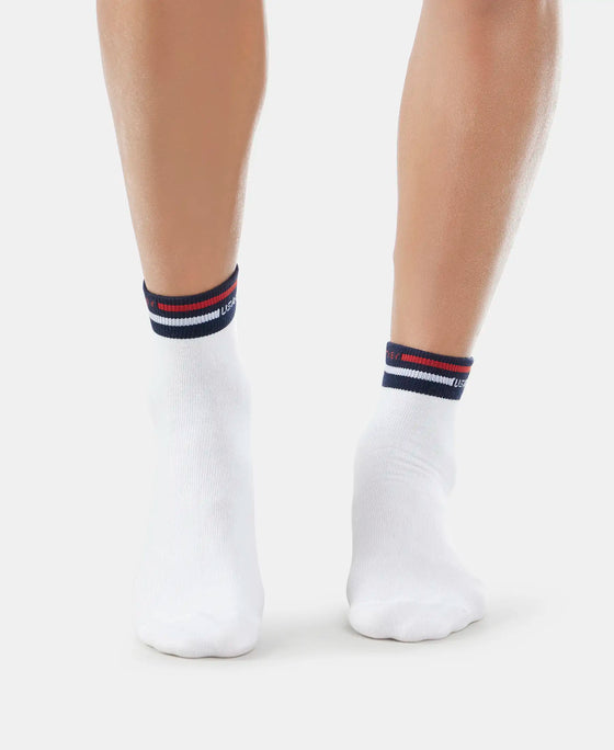 Compact Cotton Ankle Length Socks with StayFresh Treatment - White-2