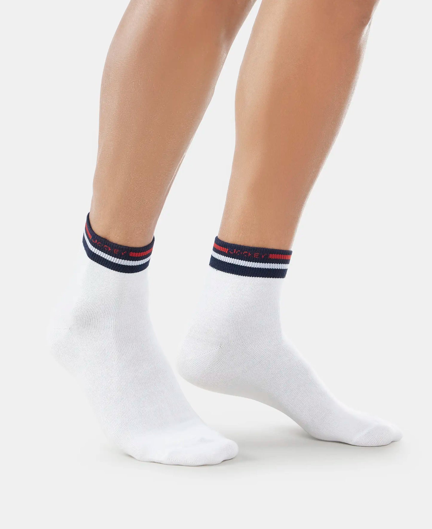 Compact Cotton Ankle Length Socks with StayFresh Treatment - White-3
