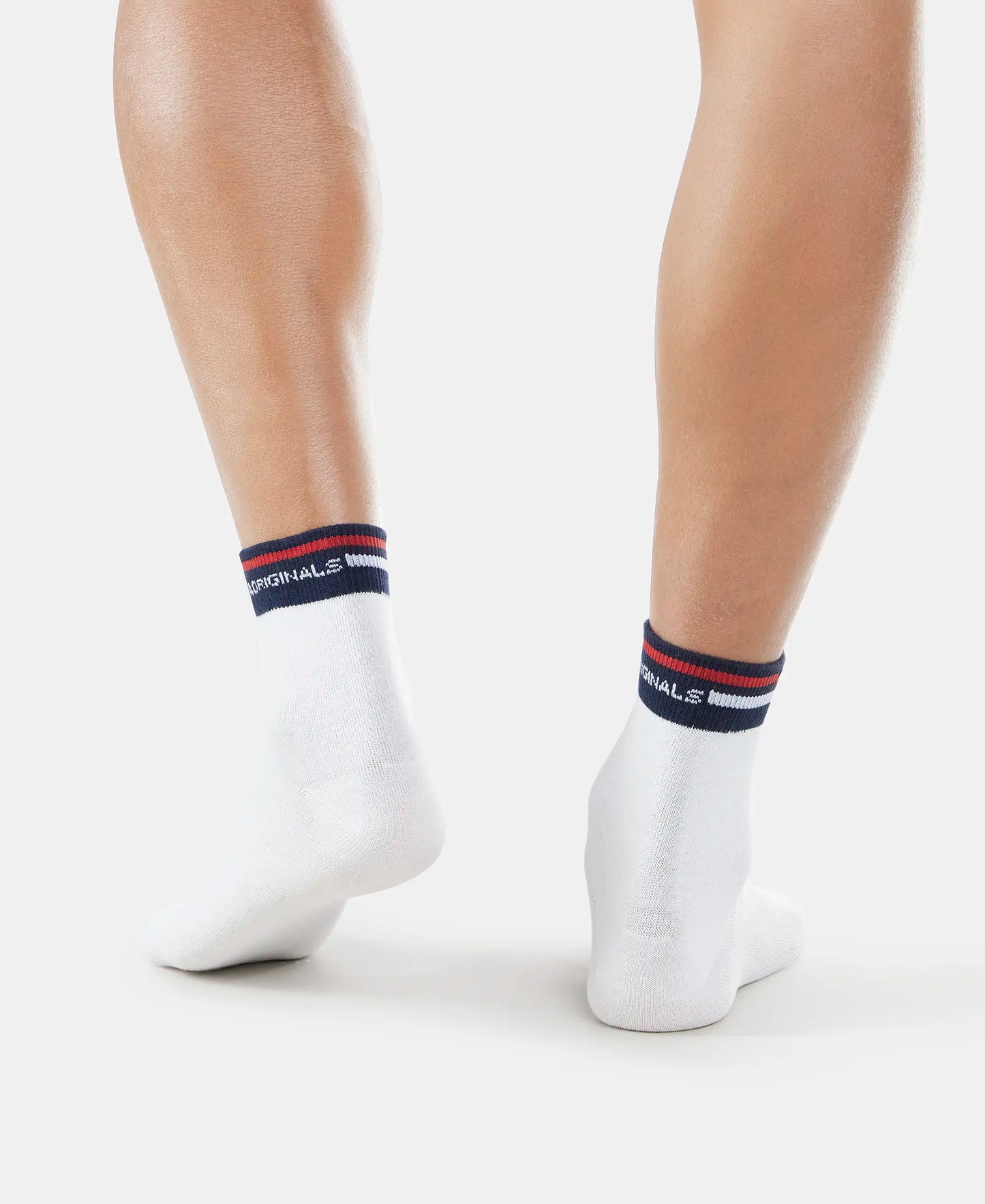 Compact Cotton Ankle Length Socks with StayFresh Treatment - White-4