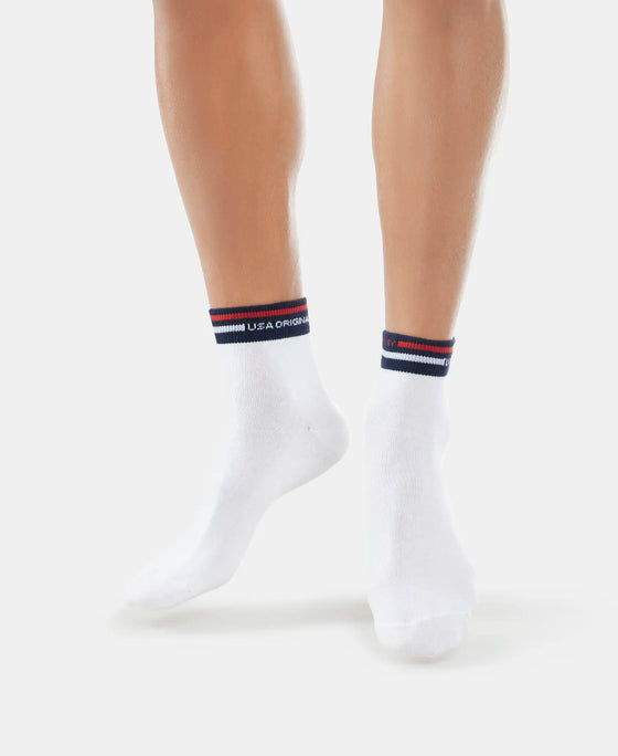 Compact Cotton Ankle Length Socks with StayFresh Treatment - White-5