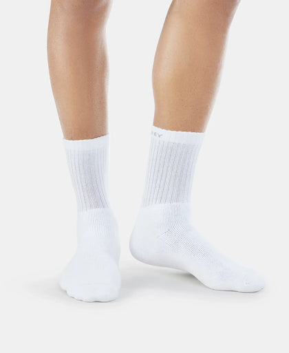 Compact Cotton Terry Crew Length Socks With StayFresh Treatment - White-2