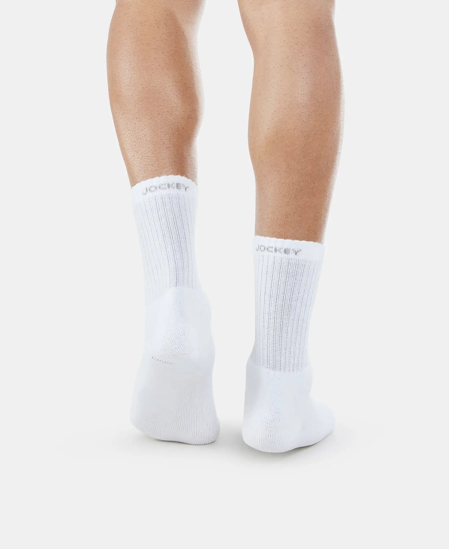 Compact Cotton Terry Crew Length Socks With StayFresh Treatment - White-4