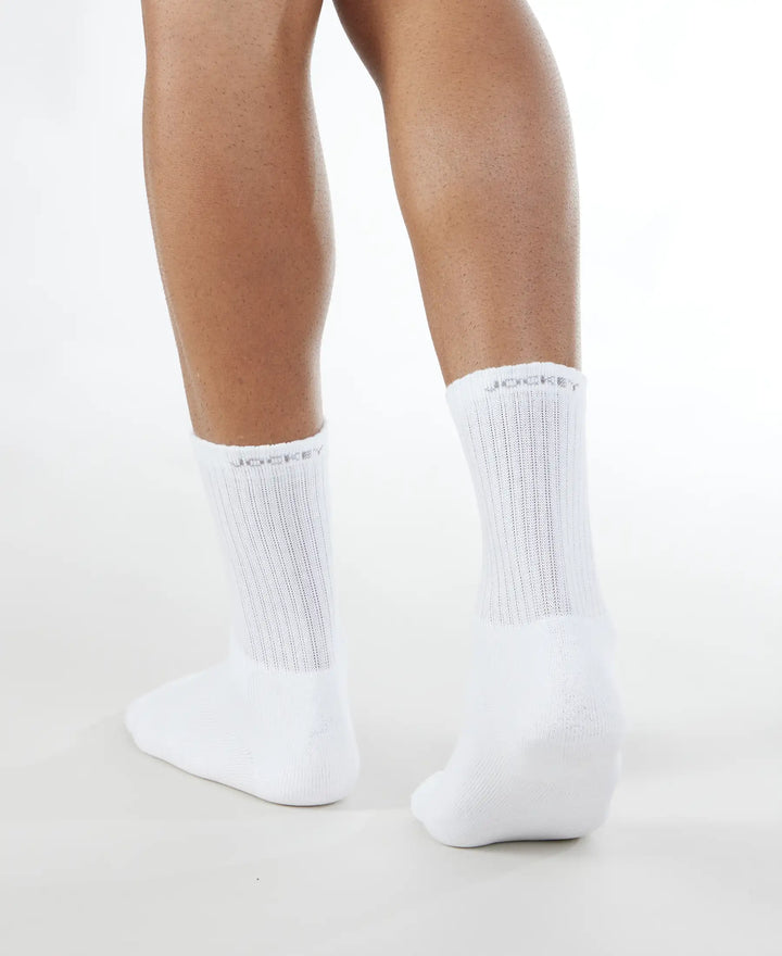Compact Cotton Terry Crew Length Socks With StayFresh Treatment - White-4