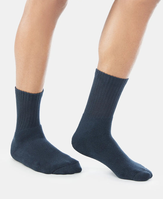 Compact Cotton Terry Crew Length Socks With StayFresh Treatment - Black-3