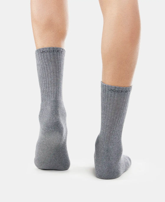 Compact Cotton Terry Crew Length Socks With StayFresh Treatment - Black/Midgrey Melange/Charcoal Melange-12