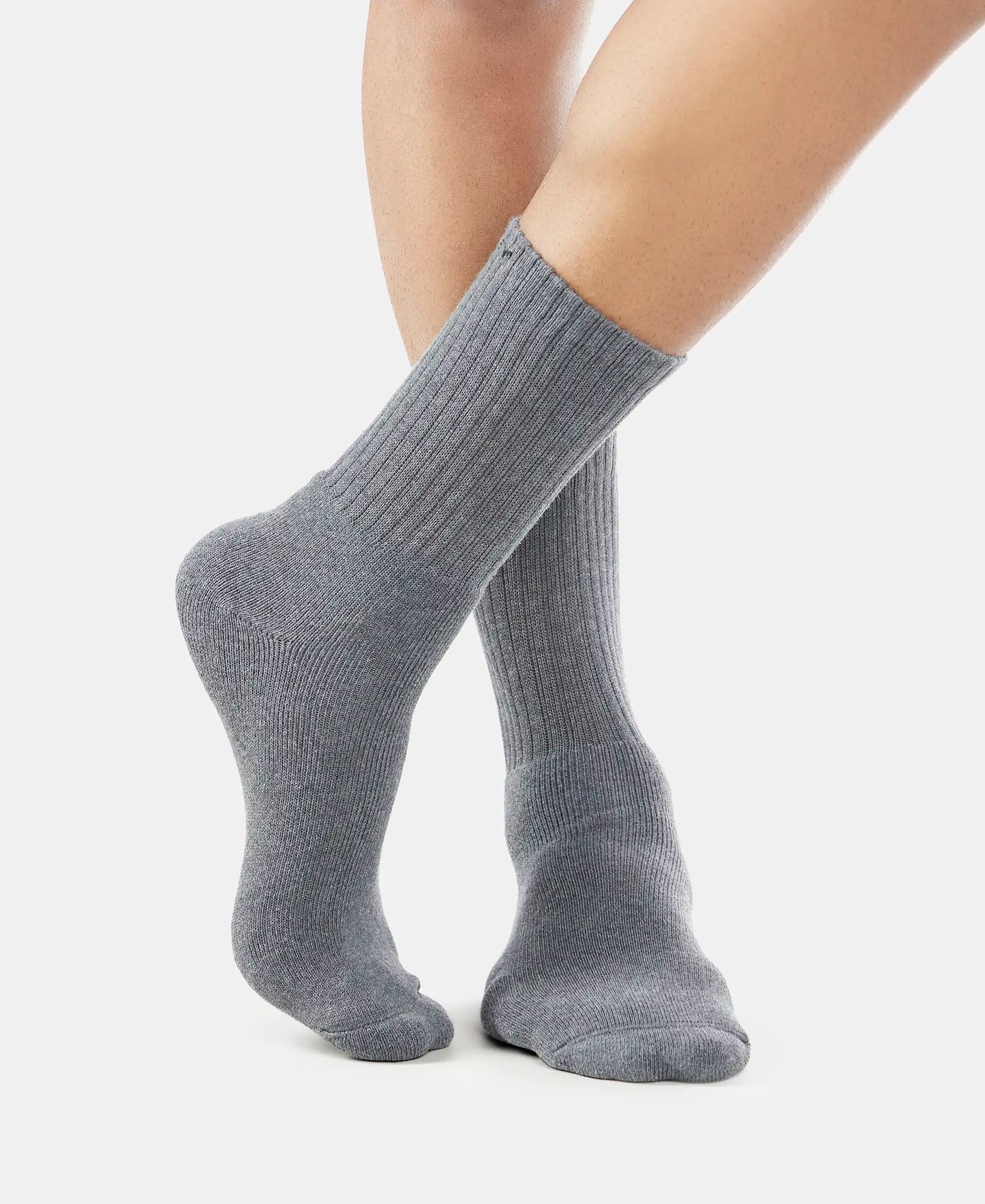 Compact Cotton Terry Crew Length Socks With StayFresh Treatment - Black/Midgrey Melange/Charcoal Melange (Pack of 3)
