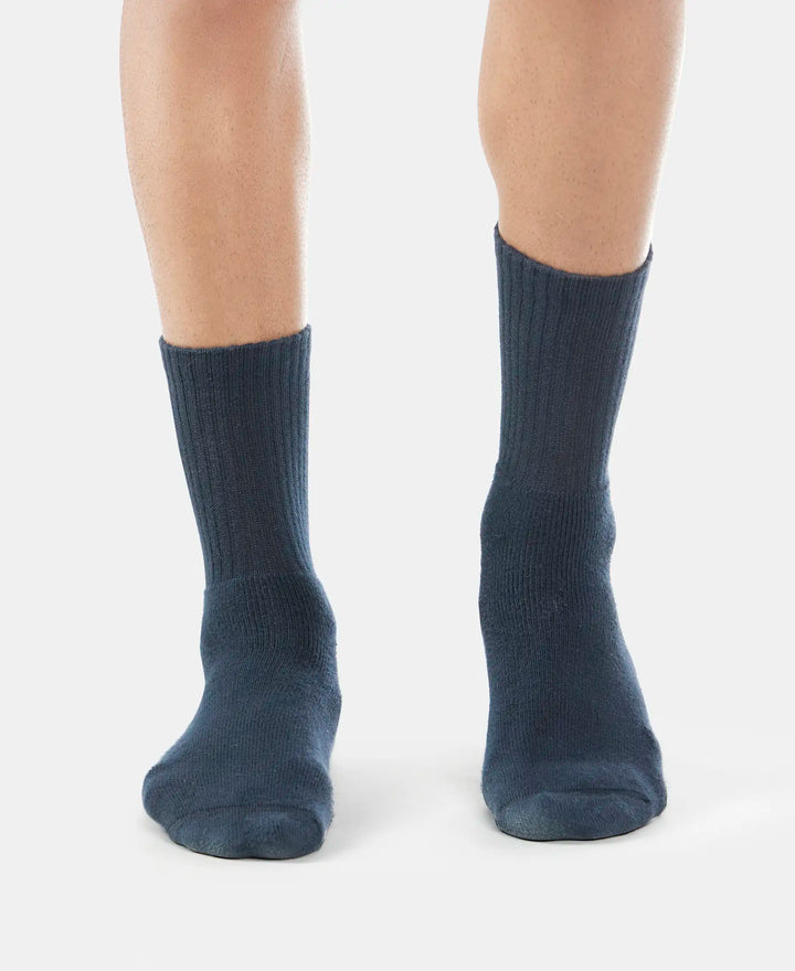 Compact Cotton Terry Crew Length Socks With StayFresh Treatment - Black/Midgrey Melange/Charcoal Melange-2