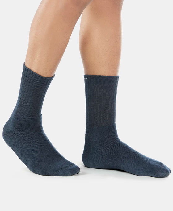 Compact Cotton Terry Crew Length Socks With StayFresh Treatment - Black/Midgrey Melange/Charcoal Melange-3