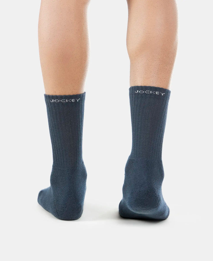 Compact Cotton Terry Crew Length Socks With StayFresh Treatment - Black/Midgrey Melange/Charcoal Melange-4