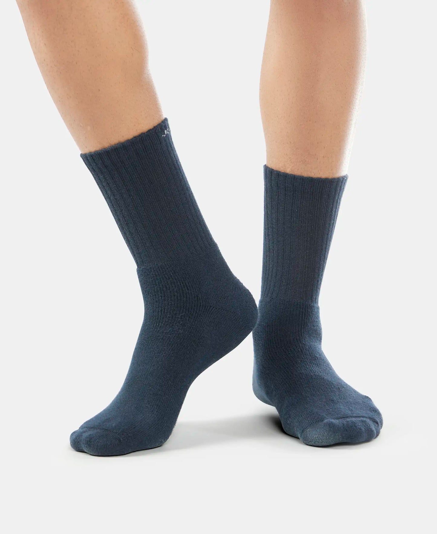 Compact Cotton Terry Crew Length Socks With StayFresh Treatment - Black/Midgrey Melange/Charcoal Melange-5