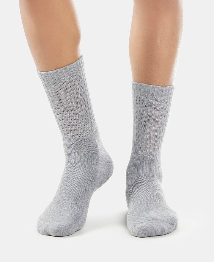 Compact Cotton Terry Crew Length Socks With StayFresh Treatment - Black/Midgrey Melange/Charcoal Melange-6