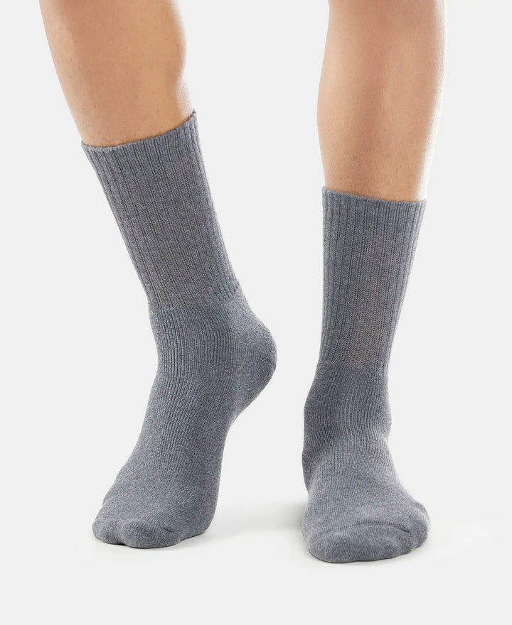 Compact Cotton Terry Crew Length Socks With StayFresh Treatment - Black/Midgrey Melange/Charcoal Melange-10