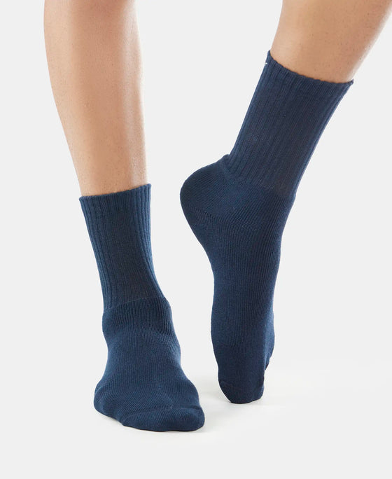 Compact Cotton Terry Crew Length Socks With StayFresh Treatment - Black/Midgrey Melange/Navy-11