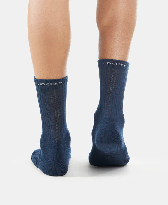 Compact Cotton Terry Crew Length Socks With StayFresh Treatment - Black/Midgrey Melange/Navy-12