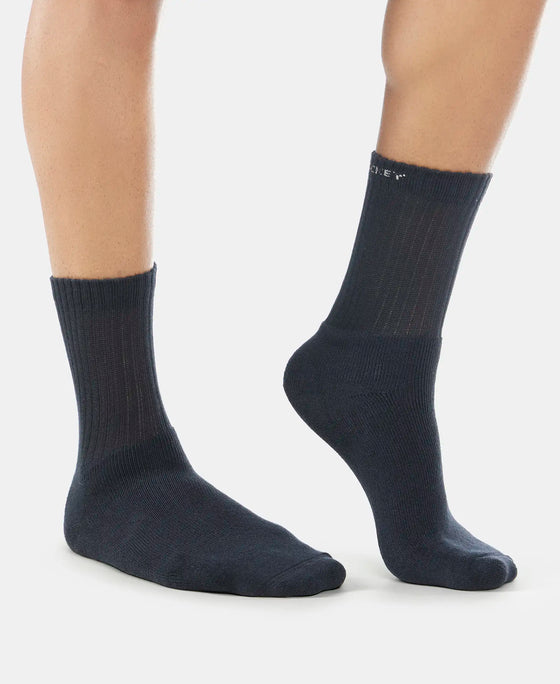 Compact Cotton Terry Crew Length Socks With StayFresh Treatment - Black/Midgrey Melange/Navy-3