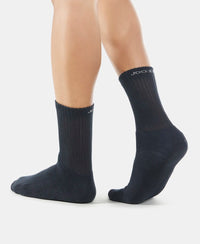 Compact Cotton Terry Crew Length Socks With StayFresh Treatment - Black/Midgrey Melange/Navy-4