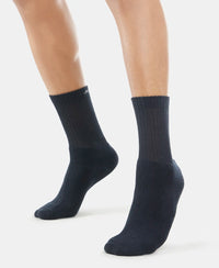 Compact Cotton Terry Crew Length Socks With StayFresh Treatment - Black/Midgrey Melange/Navy-5