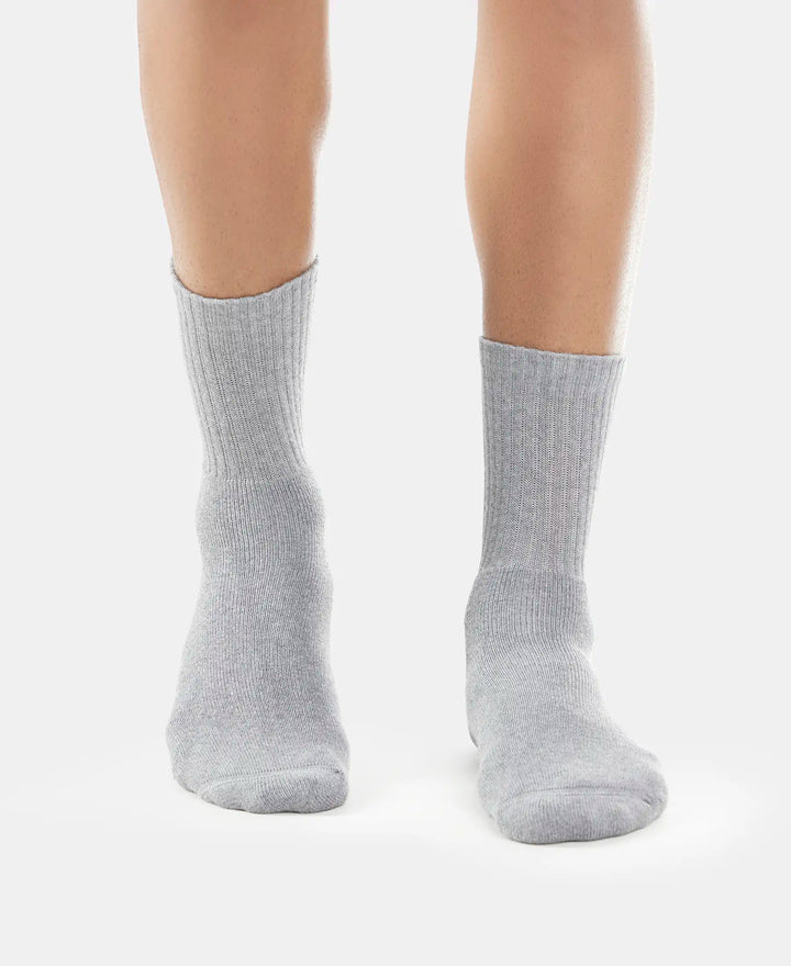 Compact Cotton Terry Crew Length Socks With StayFresh Treatment - Black/Midgrey Melange/Navy-6