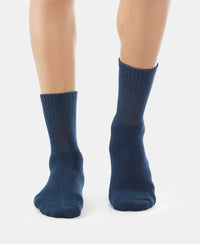Compact Cotton Terry Crew Length Socks With StayFresh Treatment - Black/Midgrey Melange/Navy-10