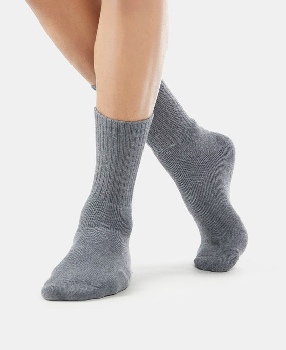 Compact Cotton Terry Crew Length Socks With StayFresh Treatment - Black/Navy/Charcoal Melange (Pack of 3)-5