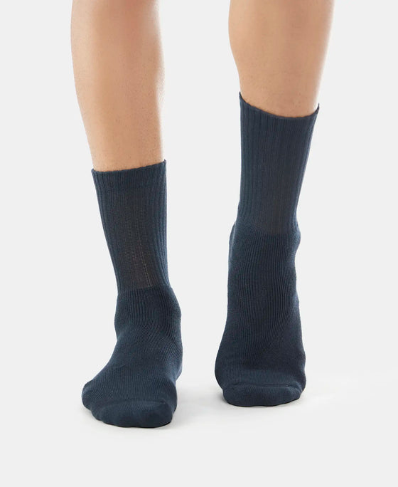 Compact Cotton Terry Crew Length Socks With StayFresh Treatment - Black/Navy/Charcoal Melange (Pack of 3)-6