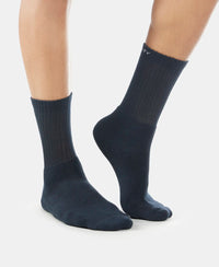 Compact Cotton Terry Crew Length Socks With StayFresh Treatment - Black/Navy/Charcoal Melange (Pack of 3)-7