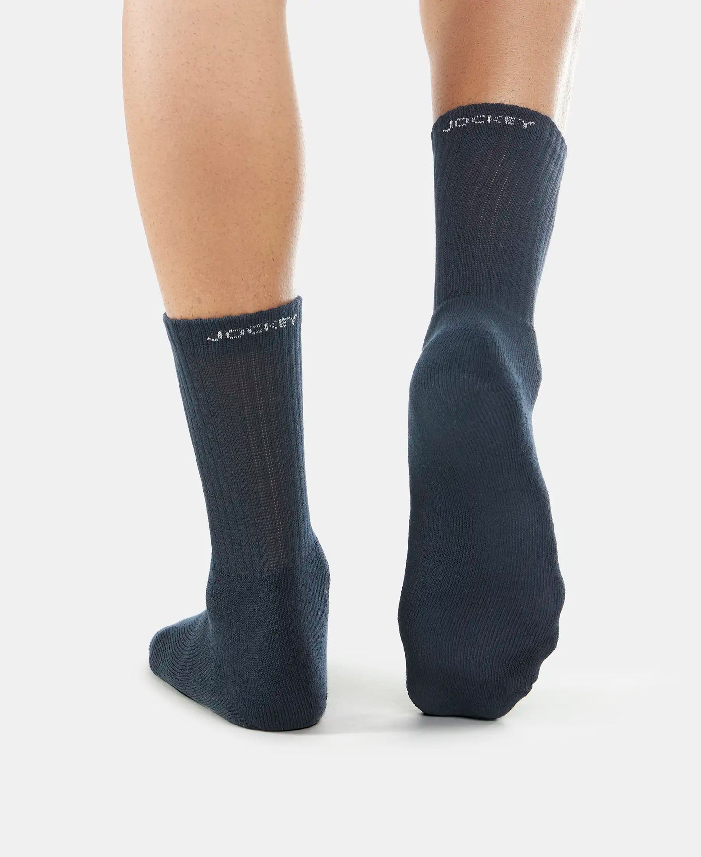 Compact Cotton Terry Crew Length Socks With StayFresh Treatment - Black/Navy/Charcoal Melange (Pack of 3)-8