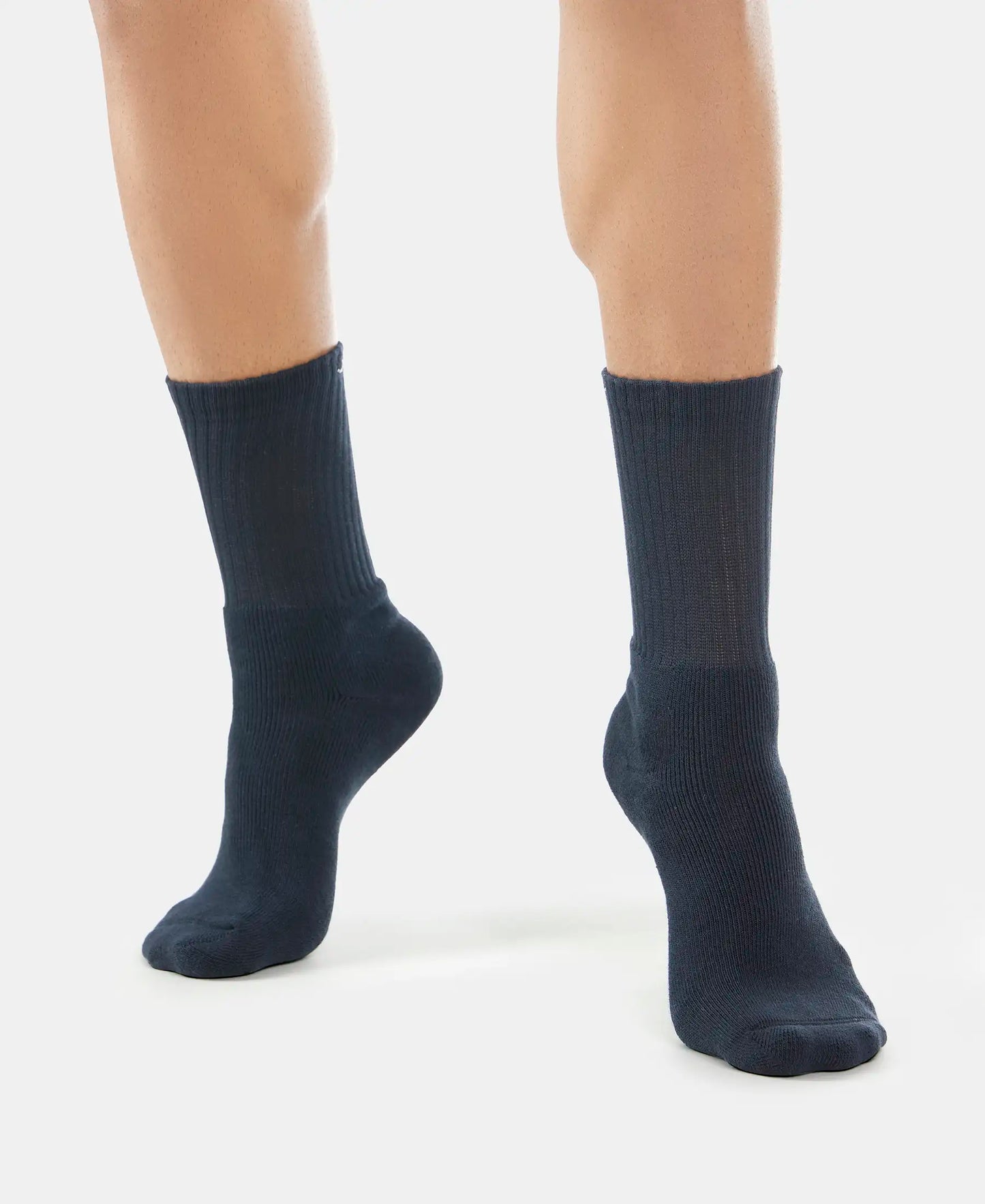 Compact Cotton Terry Crew Length Socks With StayFresh Treatment - Black/Navy/Charcoal Melange (Pack of 3)-9