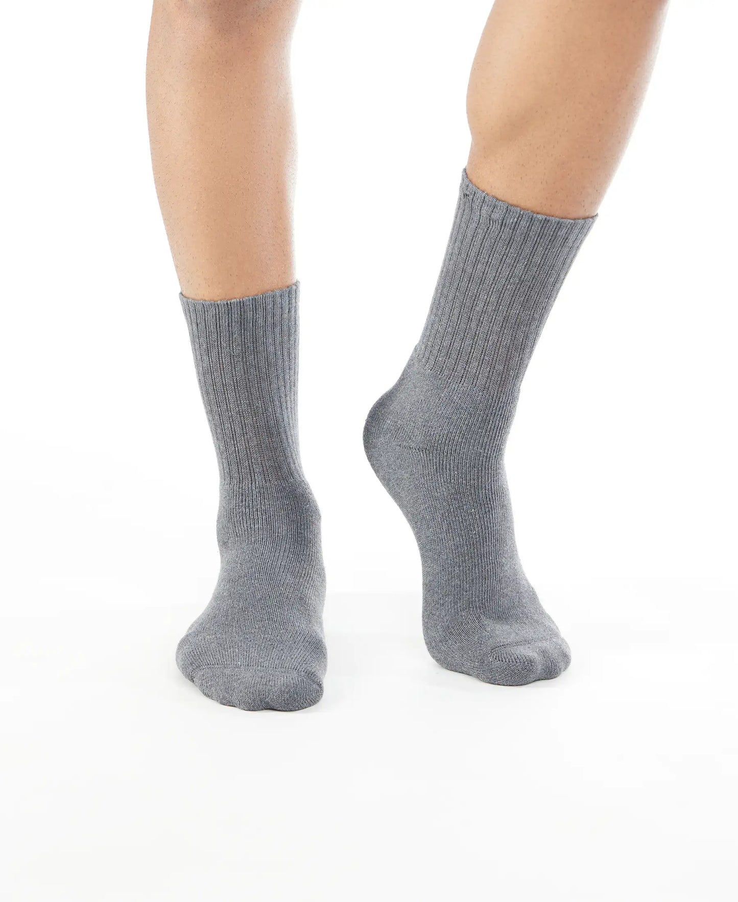 Compact Cotton Terry Crew Length Socks With StayFresh Treatment - Charcoal Melange-2