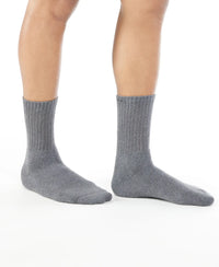 Compact Cotton Terry Crew Length Socks With StayFresh Treatment - Charcoal Melange-3