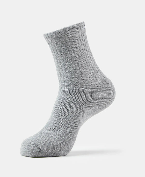 Compact Cotton Terry Crew Length Socks With StayFresh Treatment - Mid Grey Melange-1