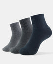 Compact Cotton Terry Ankle Length Socks With StayFresh Treatment - Black/Midgrey Melange/Charcoal Melange-1