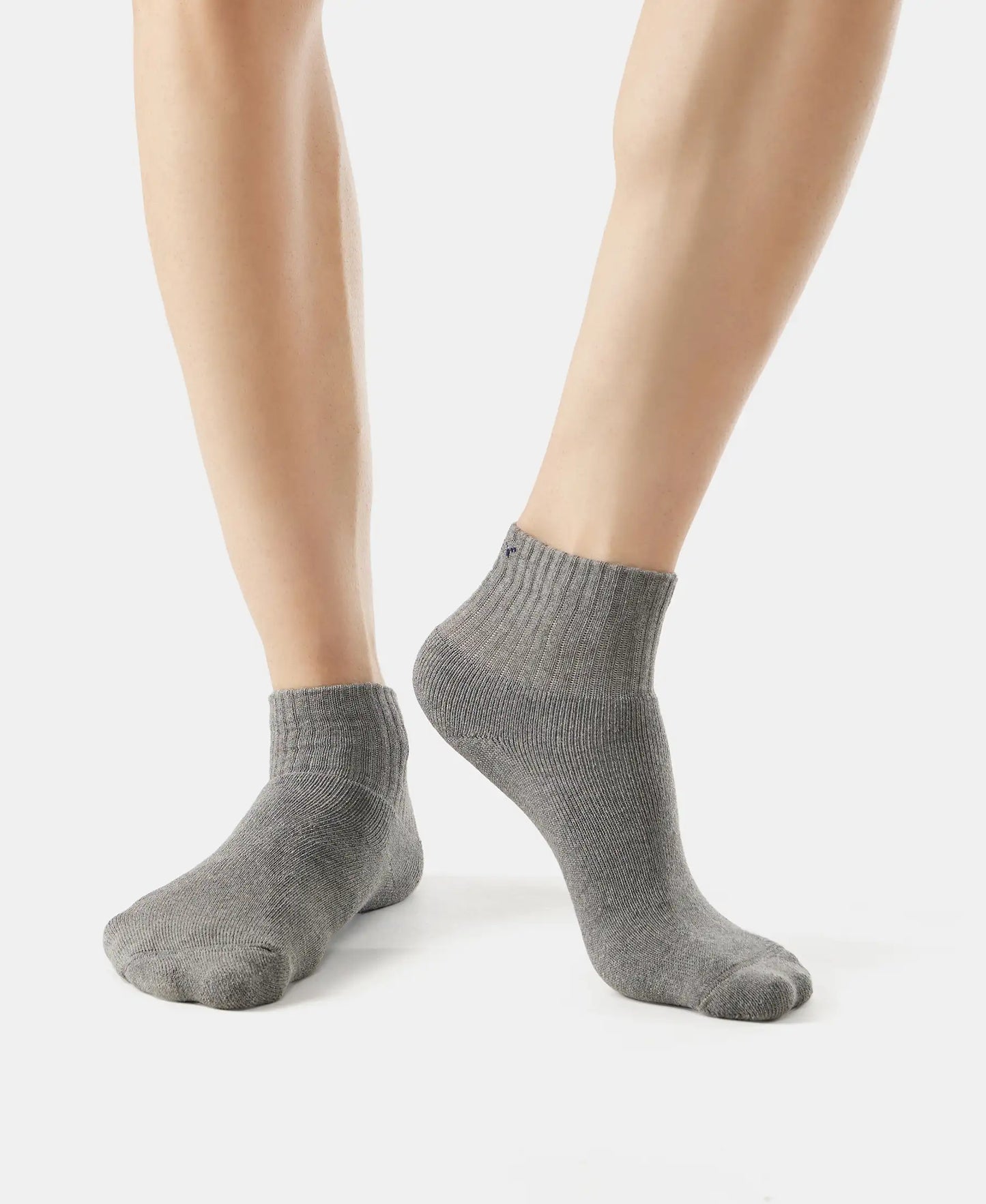 Compact Cotton Terry Ankle Length Socks With StayFresh Treatment - Black/Midgrey Melange/Charcoal Melange-2