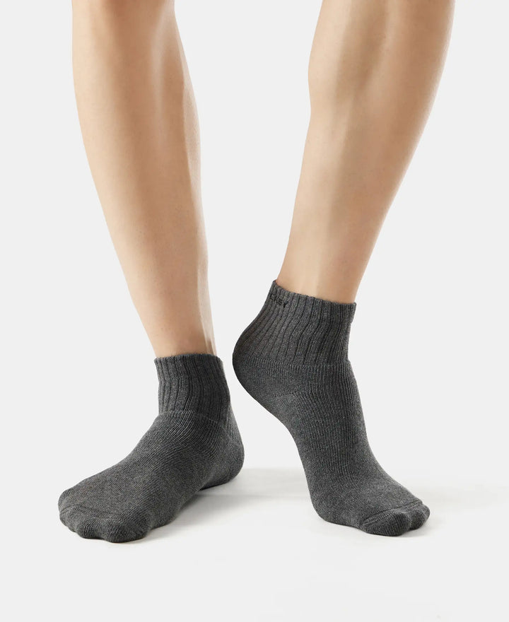 Compact Cotton Terry Ankle Length Socks With StayFresh Treatment - Black/Midgrey Melange/Charcoal Melange-3