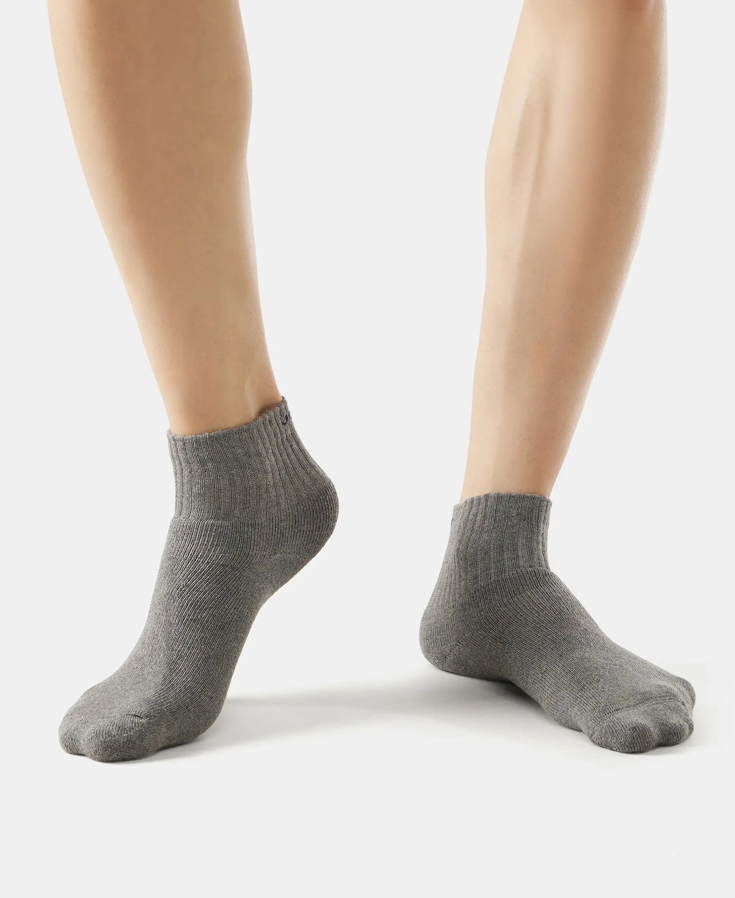 Compact Cotton Terry Ankle Length Socks With StayFresh Treatment - Black/Midgrey Melange/Charcoal Melange-8