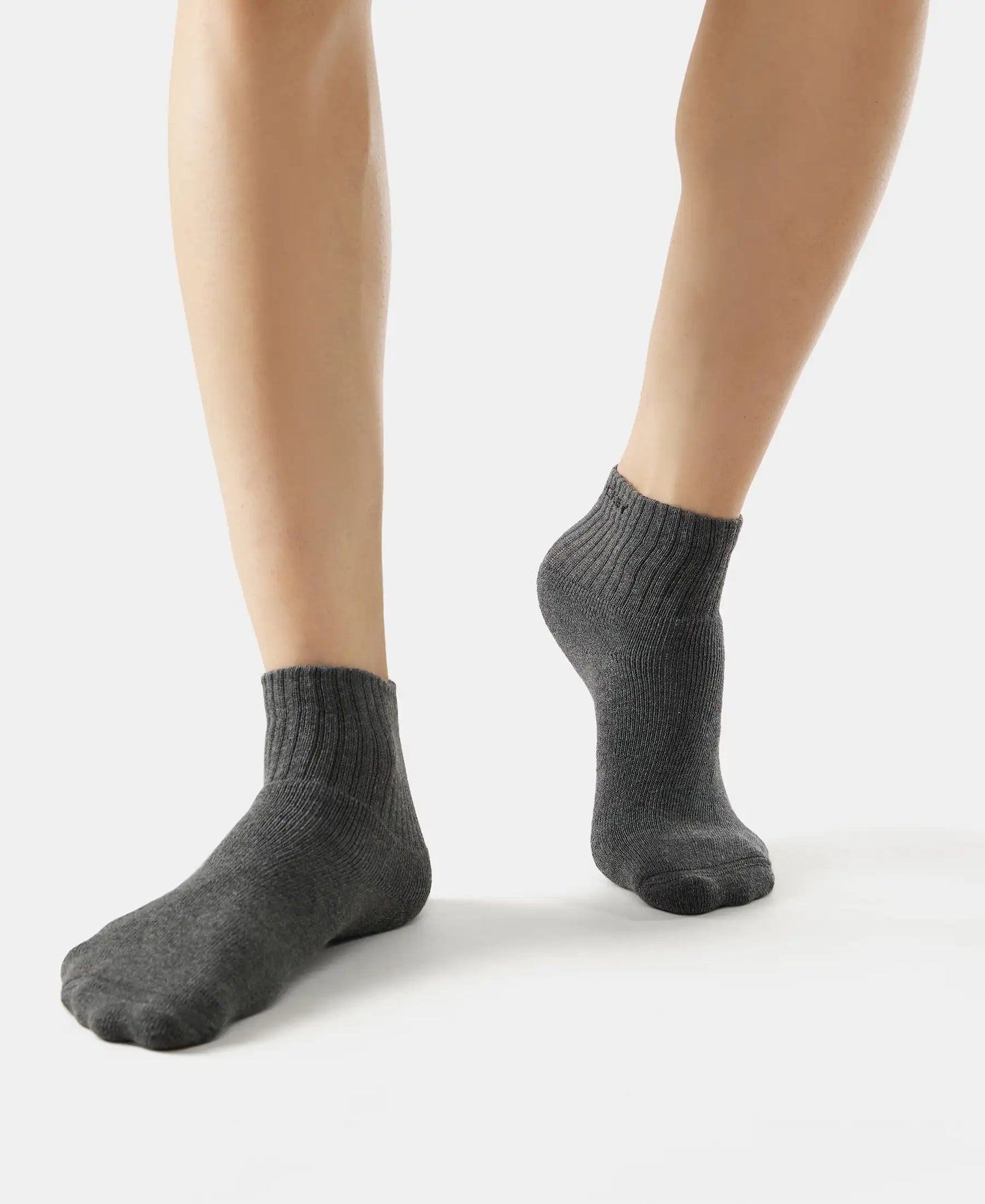 Compact Cotton Terry Ankle Length Socks With StayFresh Treatment - Black/Midgrey Melange/Charcoal Melange-9