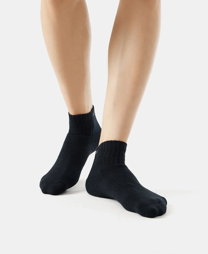 Compact Cotton Terry Ankle Length Socks With StayFresh Treatment - Black/Midgrey Melange/Charcoal Melange-10