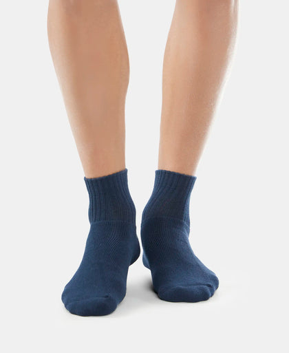 Compact Cotton Terry Ankle Length Socks With StayFresh Treatment - Black/Midgrey Melange/Navy-2