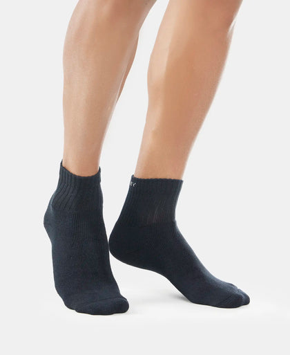 Compact Cotton Terry Ankle Length Socks With StayFresh Treatment - Black/Midgrey Melange/Navy-7
