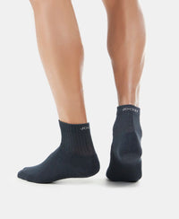 Compact Cotton Terry Ankle Length Socks With StayFresh Treatment - Black/Midgrey Melange/Navy-9