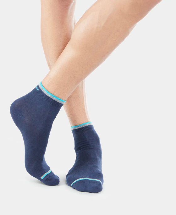 Compact Cotton Elastane Stretch Ankle Length Socks With StayFresh Treatment - Navy (Pack of 2)