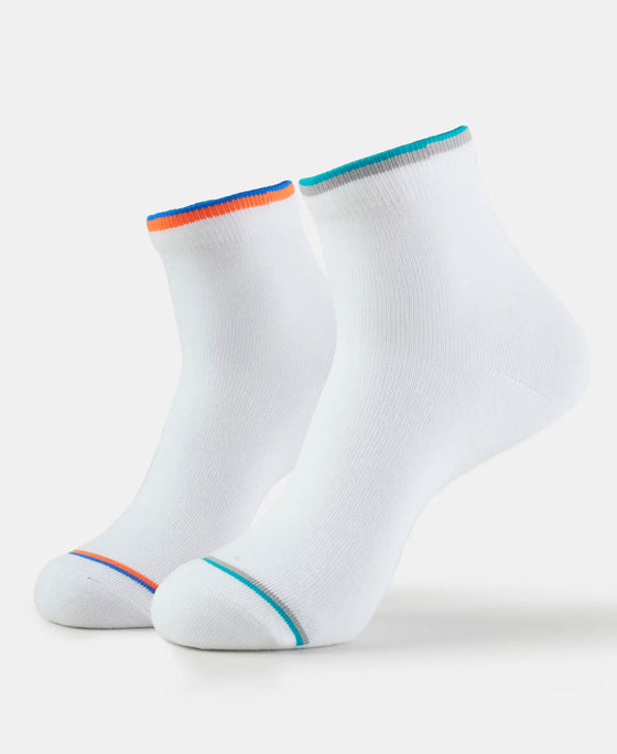 Compact Cotton Ankle Length Socks With StayFresh Treatment - White-1