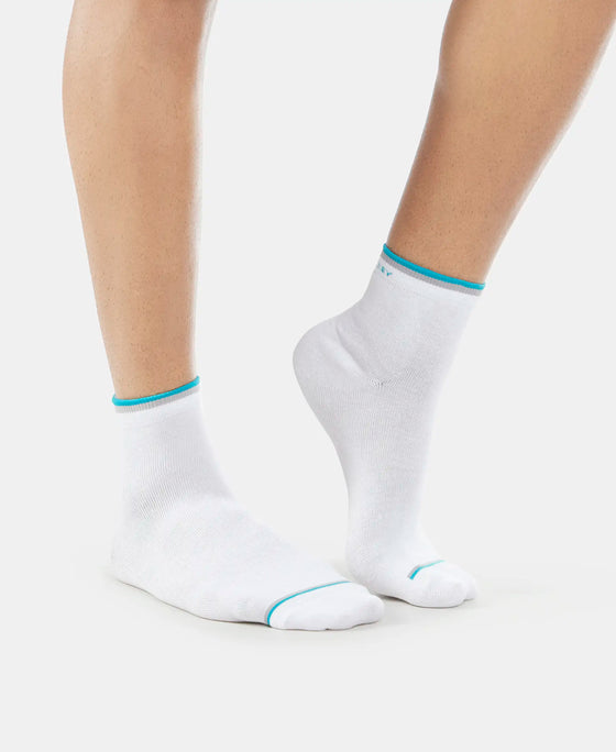 Compact Cotton Ankle Length Socks With StayFresh Treatment - White-3