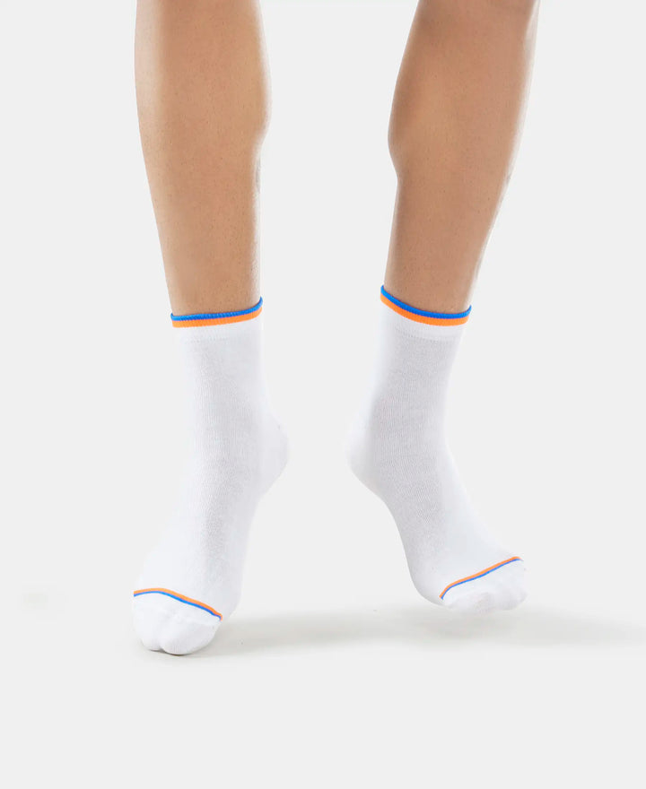 Compact Cotton Elastane Stretch Ankle Length Socks With StayFresh Treatment - White (Pack of 2)