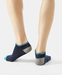 Compact Cotton Elastane Stretch Low Show Socks With StayFresh Treatment - Navy (Pack of 2)