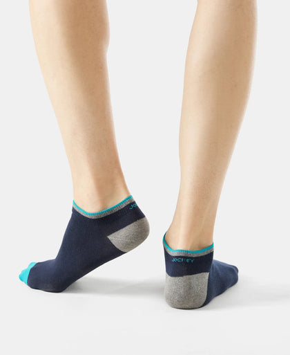 Compact Cotton Elastane Stretch Low Show Socks With StayFresh Treatment - Navy (Pack of 2)