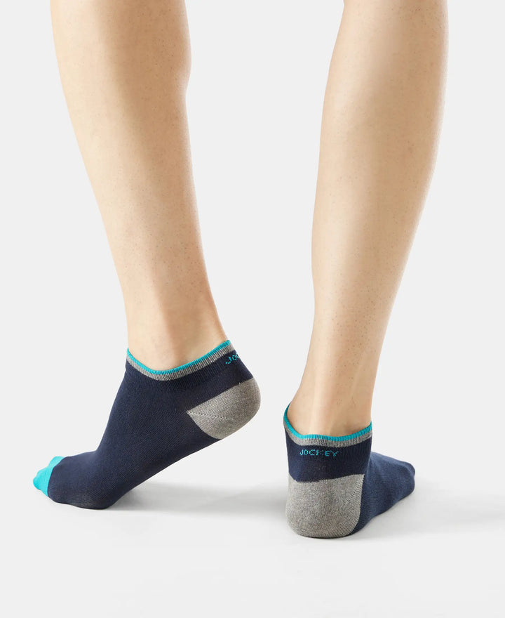 Compact Cotton Elastane Stretch Low Show Socks With StayFresh Treatment - Navy (Pack of 2)