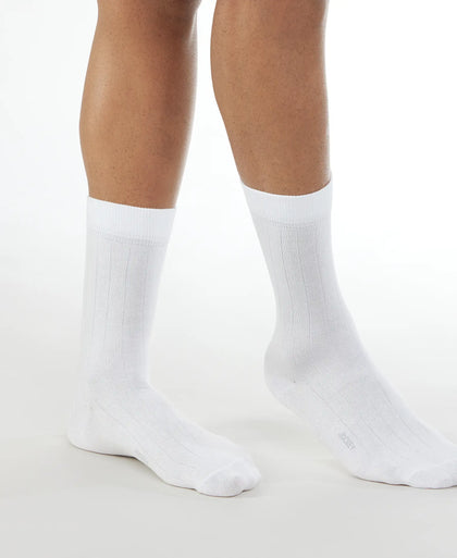 Mercerized Cotton Elastane Stretch Crew Length Socks With StayFresh Treatment - White