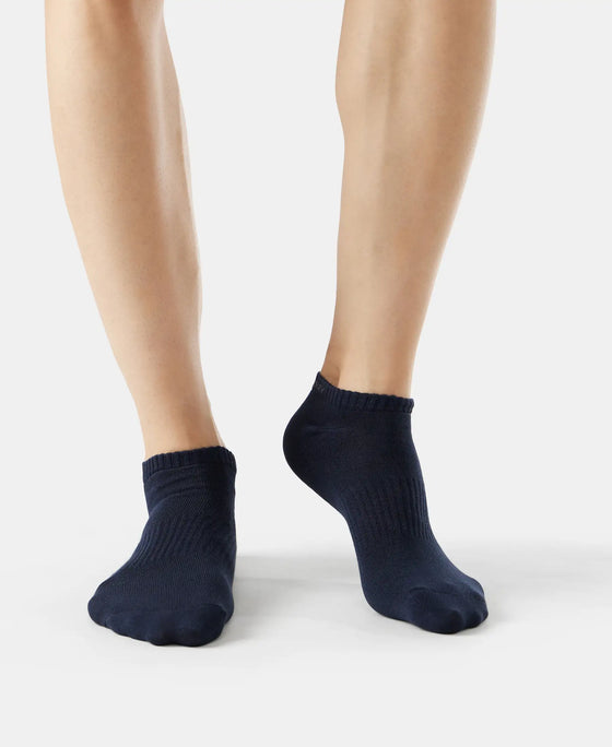 Compact Cotton Low Show Socks With StayFresh Treatment - Black/Charcoal Melange/Navy Melange-4