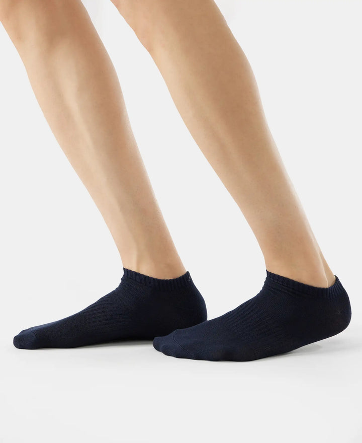 Compact Cotton Low Show Socks With StayFresh Treatment - Black/Charcoal Melange/Navy Melange-7